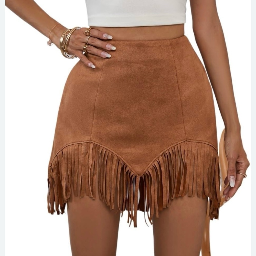 SHEIN Tan Asymmetrical Mini Skirt Casual